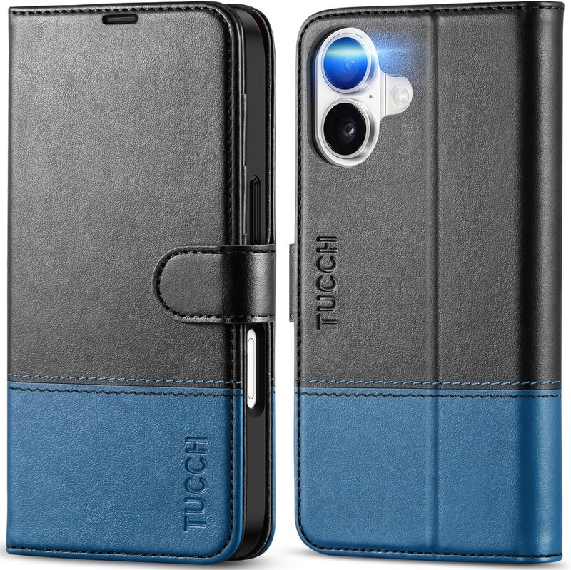 TUCCH Wallet Case for iPhone 17 (6.3-Inch) 2025, RFID Blocking 4 Card Slots | Kickstand | Magnetic Closure | PU Leather | Shockproof TPU Shell | Protective Flip Cover | Black & Light Blue - Image 1